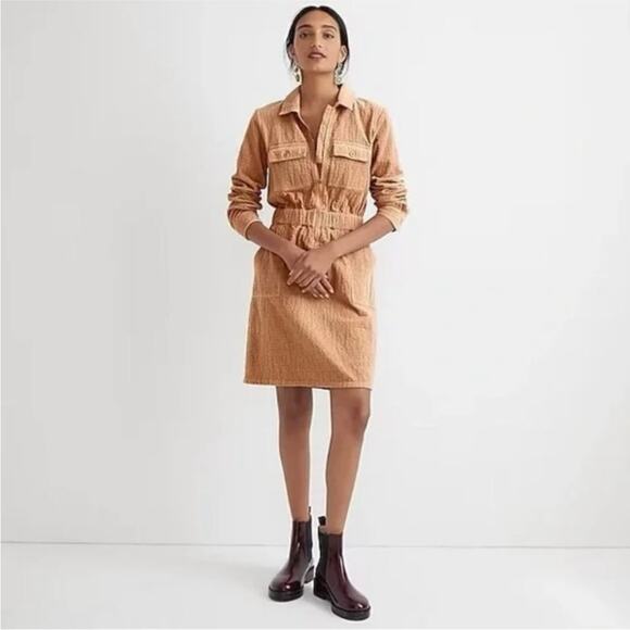 J. Crew Tan Corduroy Zip Front Utility Dress XL - Picture 1 of 8